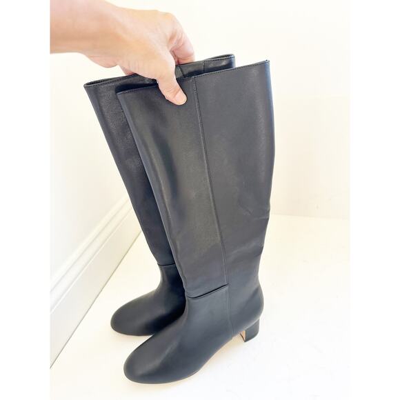 NWOB ann Taylor Block Heel Tall Black Leather Boots 6.5 - Picture 6 of 7